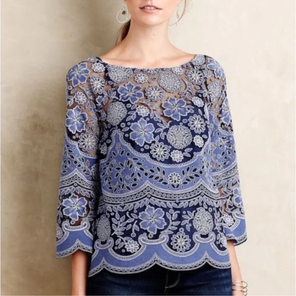 Anthropologie HD Blue Floral Blouse